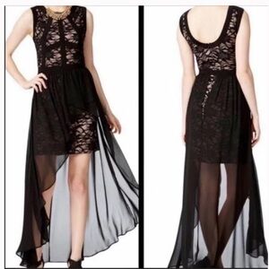 NW Nightway Black Nude Lace Sleeveless Hi Low Dress